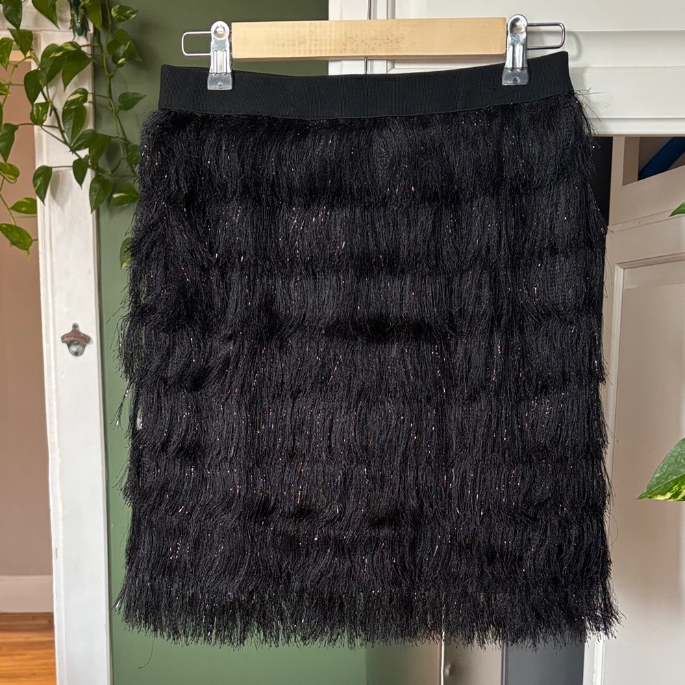 BCBGMaxAzria Black Fringe Pencil Skirt